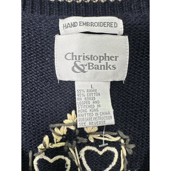 VTG Christopher Banks Sweater Vest L Hand Knitted Hearts Embroidered Granny Core - Picture 5 of 8